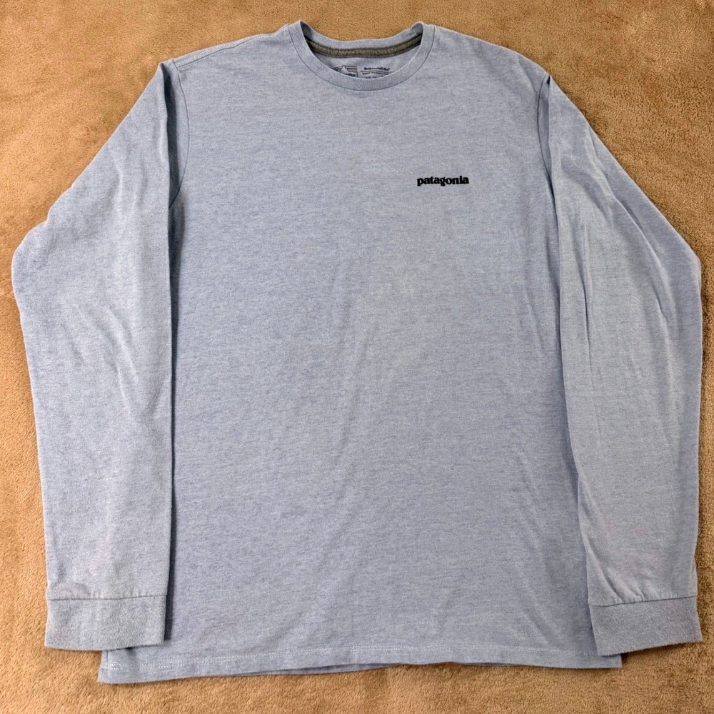Patagonia Responsibili-Tee Shirt Mens S Light Heathered‎ Blue Regular Fit LS EUC